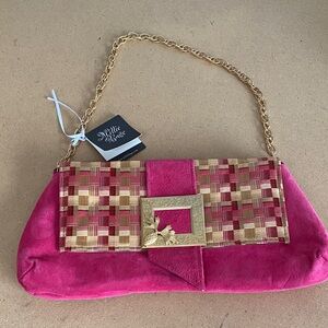 Pink and Gold Woven Shoulder Bag